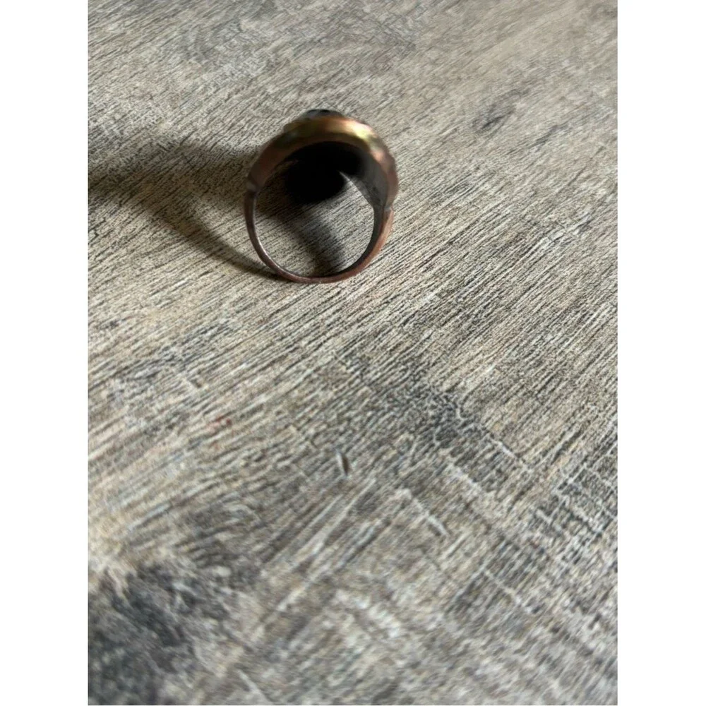 Vintage women size 13.5 dark metal black clear rhinestone statement knuckle ring